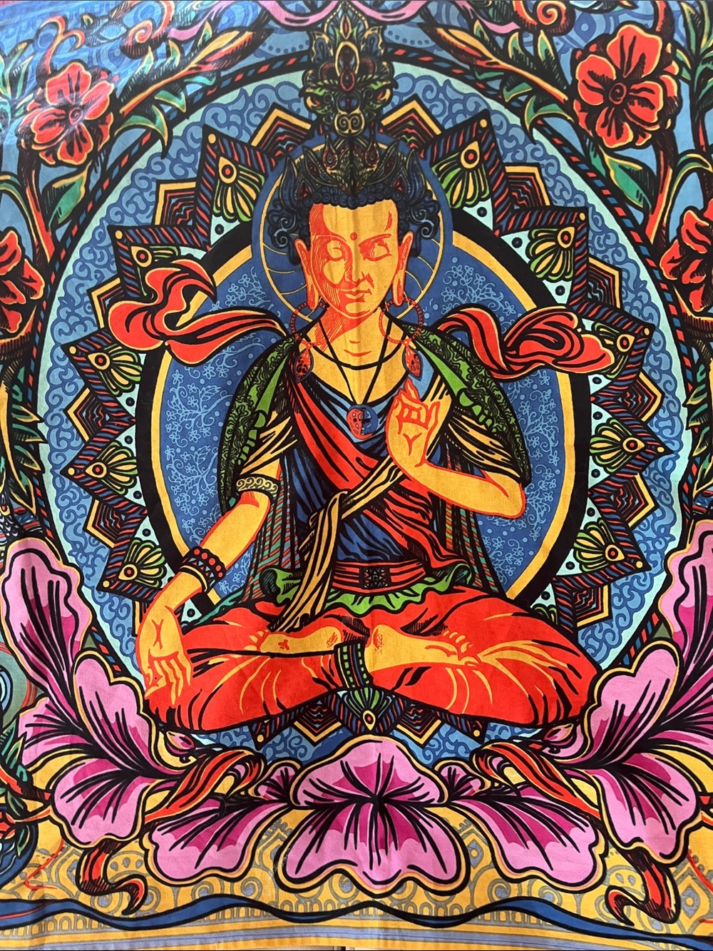 Vibrant Lotus Buddha Tapestry Wall Art in Multicolor - Picture 2 of 9